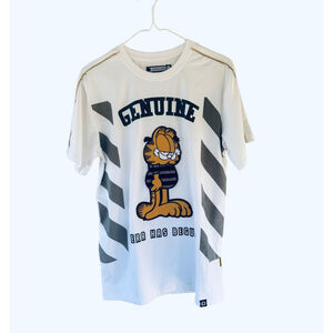 Rare Genuine Garfield Cat White T-Shirt Smiling Embroidered "Era Has Begun" Sz S